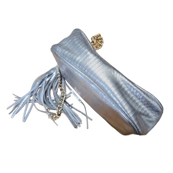 Victoria's Secret Metallic Silver Faux Snake Skin Crossbody Gold Chain Purse - Picture 9 of 14